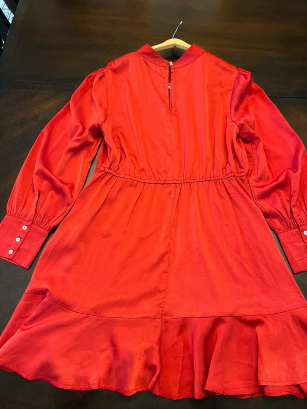Red Long-Sleeve Ruffle-Hem Mini Dress - Picture 5 of 7
